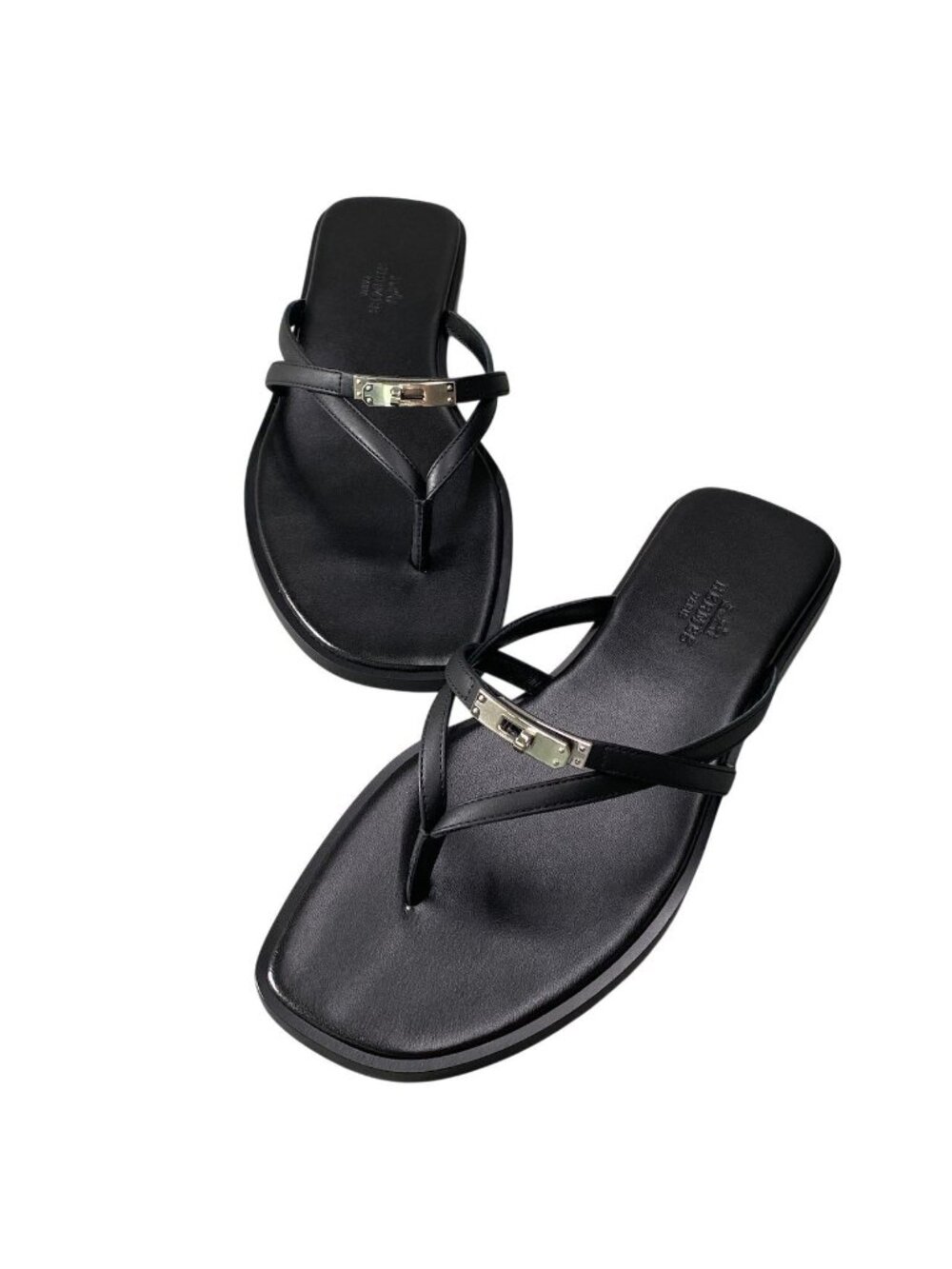 ★SOLD★ Hermes Miss Sandals Flat Shoes Cross Strap 37 Black Leather - Picture 5 of 11